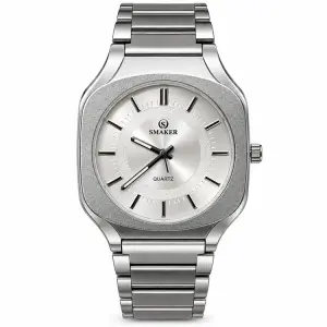 Blue Signature Men's Silver-Tone Cushion Case Quartz Watch with Silver Dial