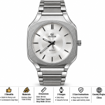 Blue Signature Men's Silver-Tone Cushion Case Quartz Watch with Silver Dial