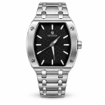 Blue Signature Men's Silver-Tone Tonneau Case Analog Watch with Black Textured Dial