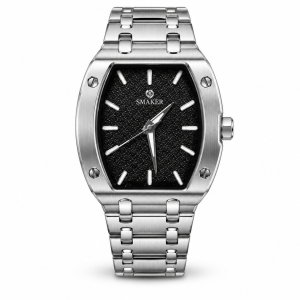 Blue Signature Men's Silver-Tone Tonneau Case Analog Watch with Black Textured Dial
