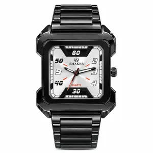 Blue Signature Men's Black-Tone Square Case Quartz Watch with Silver Dial