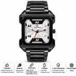 Blue Signature Men's Black-Tone Square Case Quartz Watch with Silver Dial