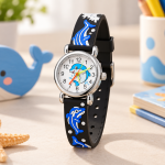 Blue Signature Kids' Black Strap Analog Watch with Blue Dolphin Design