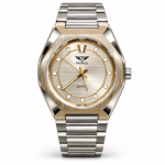 Blue Signature Men's Silver-Tone Quartz Watch with Champagne Dial and Gold Accents