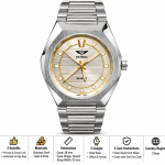 Blue Signature Men's Silver-Tone Quartz Watch with Champagne Dial and Gold Accents