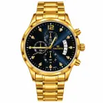 Blue Signature Men's Gold-Tone Chronograph Watch with Navy Blue Dial, Stone Markers & Date Display