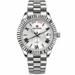 Blue Signature Men's Silver-Tone Quartz Watch with Silver Dial, Fluted Bezel & Day-Date Display