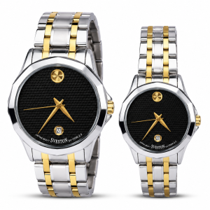 Sveston Two-Tone Couple Watch Set – Black Dial with Silver & Gold Stainless Steel Strap – Assorted MS Department Store Oman