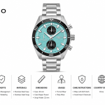Ferro Men's Stainless Steel Chronograph Analog Watch with Turquoise Blue Dial – Silver Metal Strap MS Department Store Oman