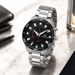 Ferro Men's Stainless Steel Multi-Function Analog Watch – Black Dial & Silver Bracelet MS Department Store Oman