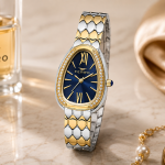 Ferro Women's Elegant Two-Tone Crystal Bezel Blue Dial Analog Wrist Watch MS Department Store Oman