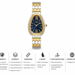 Ferro Women's Elegant Two-Tone Crystal Bezel Blue Dial Analog Wrist Watch MS Department Store Oman