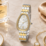Ferro Women's Two-Tone Teardrop Crystal Bezel Analog Wrist Watch – Silver Dial & Stainless Steel Bracelet MS Department Store Oman