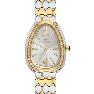 Ferro Women's Two-Tone Teardrop Crystal Bezel Analog Wrist Watch – Silver Dial & Stainless Steel Bracelet MS Department Store Oman