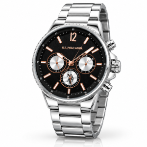 US Polo Black Rose Gold Multi Function Stainless Steel Watch MS Department Store Oman