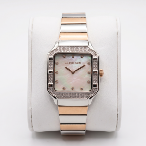 U.S. Polo Assn. Mother Of Pearl Dial Two-Tone Crystal Bezel Watch MS Department Store Oman