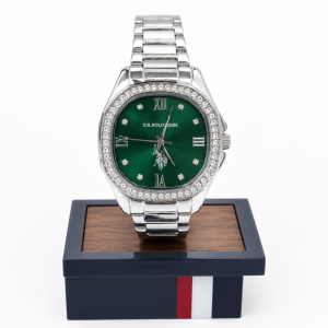 U.S. Polo Assn. Green Crystal Bezel Stainless Steel Watch MS Department Store Oman