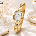 Ferro Women's Gold-Tone Oval Analog Wrist Watch with White Dial & Stainless Steel Bracelet MS Department Store Oman