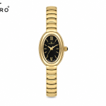 Ferro Women's Elegant Gold-Tone Oval Analog Wrist Watch with Black Dial & Stainless Steel Bracelet MS Department Store Oman