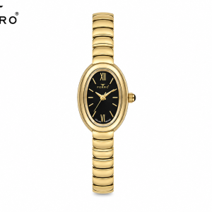 Ferro Women's Elegant Gold-Tone Oval Analog Wrist Watch with Black Dial & Stainless Steel Bracelet MS Department Store Oman