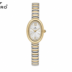 Ferro Women's Oval Analog Quartz Watch with Two-Tone Stainless Steel Stretch Bracelet - White Dial MS Department Store Oman