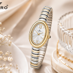 Ferro Women's Oval Analog Quartz Watch with Two-Tone Stainless Steel Stretch Bracelet - White Dial MS Department Store Oman