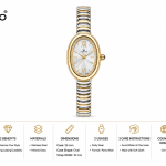 Ferro Women's Oval Analog Quartz Watch with Two-Tone Stainless Steel Stretch Bracelet - White Dial MS Department Store Oman
