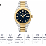 Ferro Men's Two-Tone Stainless Steel Analog Watch with Blue Textured Dial & Date Display MS Department Store Oman