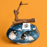 Rustic Blue Abstract Ceramic Lidded Vessel MS Department Store Oman