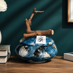 Rustic Blue Abstract Ceramic Lidded Vessel MS Department Store Oman