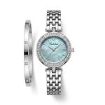 Ceshdun Silver-Tone Women’S Round Wristwatch & Bracelet Set With Blue Dial & Crystal Bezel MS Department Store Oman