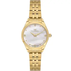 Ferro Women’s Gold Stainless Steel Watch with White Mother of Pearl Dial & Crystal Hour Markers MS Department Store Oman