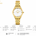 Ferro Women’s Gold Stainless Steel Watch with White Mother of Pearl Dial & Crystal Hour Markers MS Department Store Oman