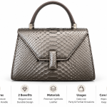 Ms Fashion Ladies Hand Bag Metallic Gray Snakeskin-Pattern Top-Handle Handbag