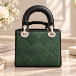 Ms Fashion Ladies Hand Bag Emerald Green Reptile-Textured Top-Handle Handbag with Crystal-Style Hardware