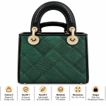 Ms Fashion Ladies Hand Bag Emerald Green Reptile-Textured Top-Handle Handbag with Crystal-Style Hardware