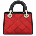 Ms Fashion Ladies Hand Bag Red Reptile-Textured Top-Handle Handbag with Black Trim and Crystal-Style Hardware