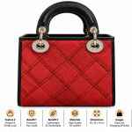 Ms Fashion Ladies Hand Bag Red Reptile-Textured Top-Handle Handbag with Black Trim and Crystal-Style Hardware