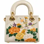 Ms Fashion Cream Floral-Embroidered Top-Handle Handbag with Gold-Tone Hardware