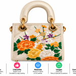 Ms Fashion Cream Floral-Embroidered Top-Handle Handbag with Gold-Tone Hardware