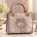 Ms Fashion Dusty Rose Phoenix-Embroidered Top-Handle Handbag with Gold-Tone Hardware