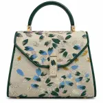 Ms Fashion Leaf-Embroidered Top-Handle Handbag with Green Trim
