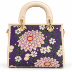 Ms Fashion Purple Floral Brocade Top-Handle Handbag with Cream Trim