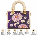 Ms Fashion Purple Floral Brocade Top-Handle Handbag with Cream Trim
