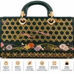Ms Fashion Dark Green Floral and Gold Geometric Brocade Top-Handle Handbag