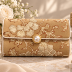 Ms Fashion Gold Floral Brocade Clutch with Pearl-Style Clasp