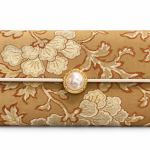 Ms Fashion Gold Floral Brocade Clutch with Pearl-Style Clasp