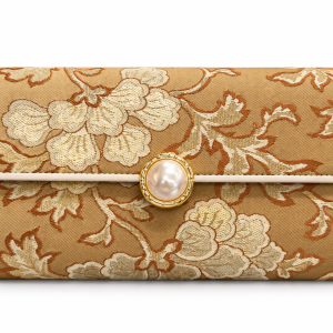 Ms Fashion Gold Floral Brocade Clutch with Pearl-Style Clasp