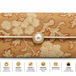 Ms Fashion Gold Floral Brocade Clutch with Pearl-Style Clasp