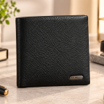 Ms Fashion Black Pebbled Leather Bifold Wallet